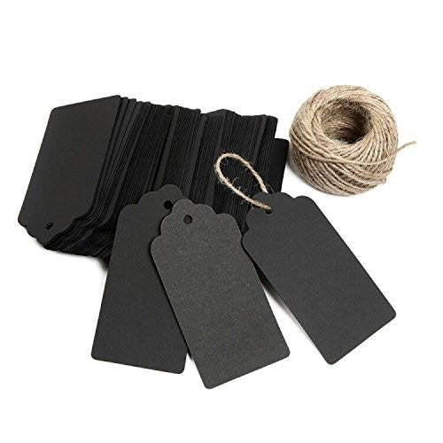 100 PCS Black Paper Christmas Gift Tags with String, Thank You