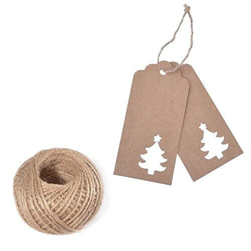100 Pcs Kraft Paper Hollow Christmas Tree Gift Tags with String Christmas Wrapping Tags Blank Gift Tag Vintage Craft Hang Tags with Jute Twine(White)