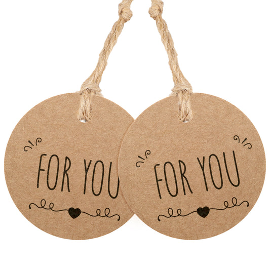 5CM for You Gift Paper Tags - 100 PCS Brown Message Paper Cards - 300g/m² Small Round Kraft Tags with String for DIY Wedding Birthday Gift Wrapping