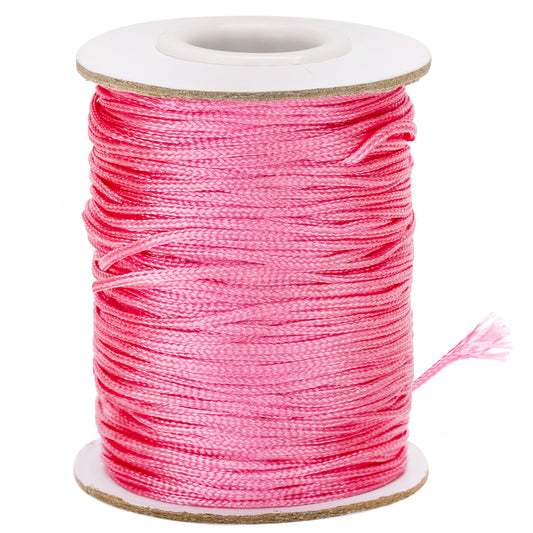 G2PLUS 1.5mm Pink Nylon Cord String, 100m Satin Braided Cord, No-elastic Roman Blind Cord, Jewelry Making Cord, Chinese Knot Cord for Necklace, Bracelets and Beading