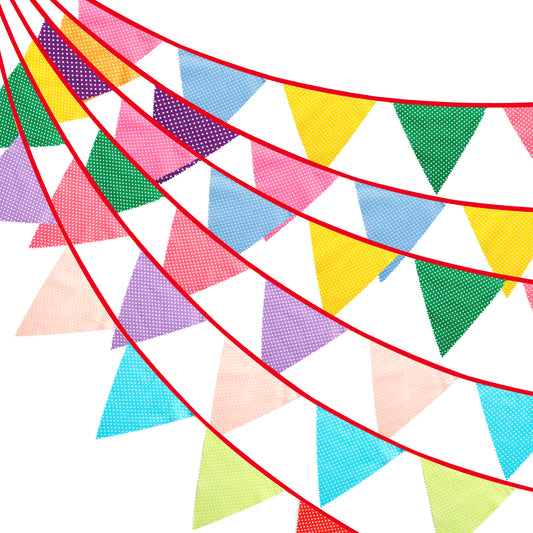 12M Floral Fabric Bunting Banner,19x21CM Large Reusable Cotton Triangle Flag Garland with 42PCS Decoration Floral Pennants for Garden Tea Wedding Baby Shower Birthday Parties-Multi-Colored