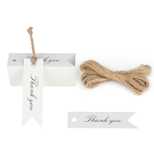 100PCS Mini Thank You Tags 7x2CM White Small Paper Gift Tags 300g/m² as Wedding Favours Tags