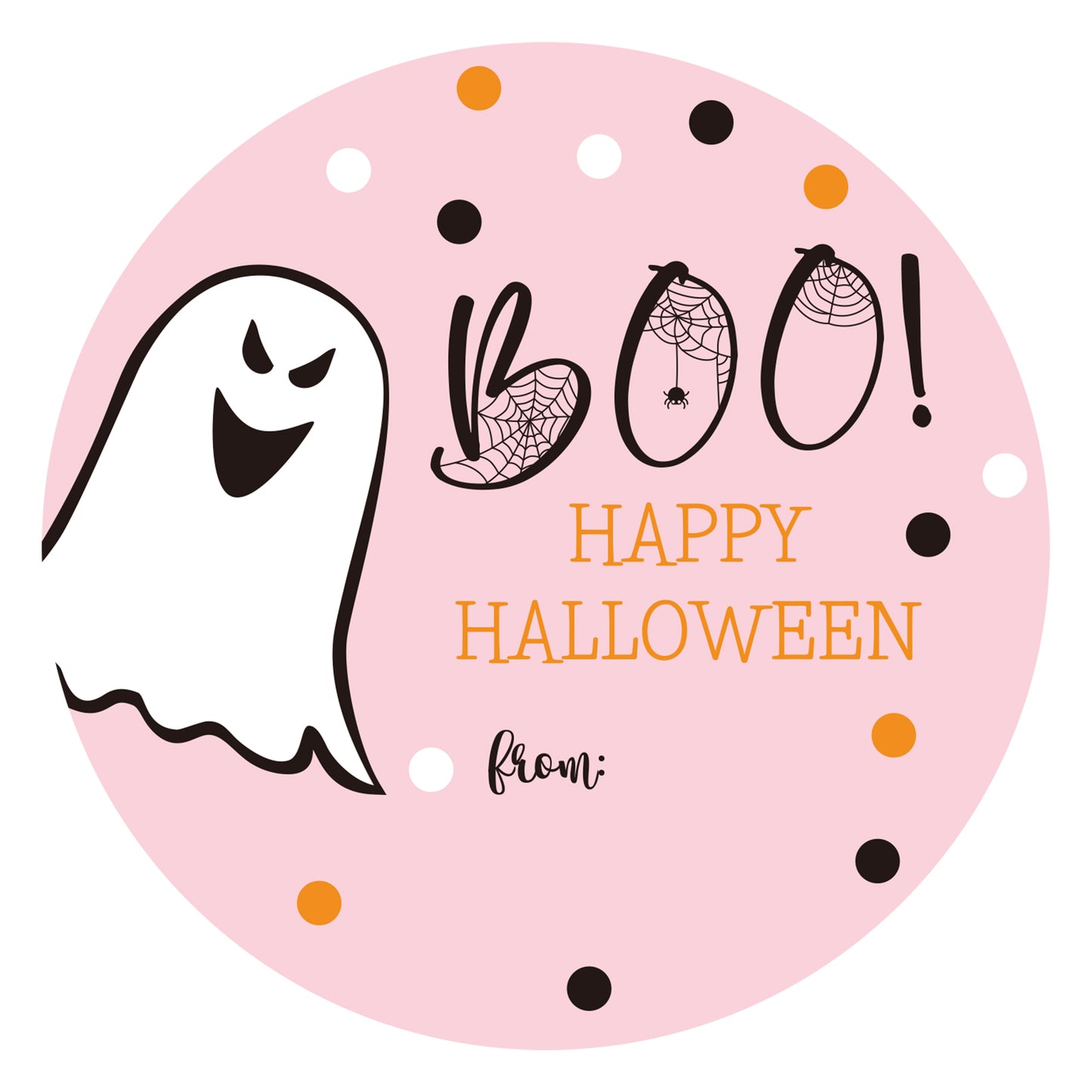 G2PLUS Happy Halloween Stickers, 60PCS Halloween Boo Gift Stickers, Halloween Name Gift Stickers, 2'' Round Halloween Ghost Label, Trick or Treat Stickers for Candy Bags, Halloween Party Favors