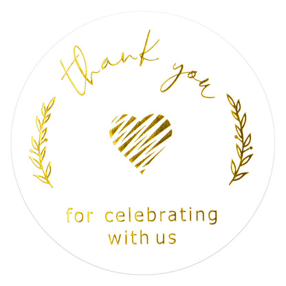 G2PLUS Thank You Stickers, 120PCS Gold Foil Thank You Stickers, 2 Inch Round Thank You Stickers Labels, Thank You for Celebrating with Us Stickers for Birthday, Wedding, Graduation Party Favors