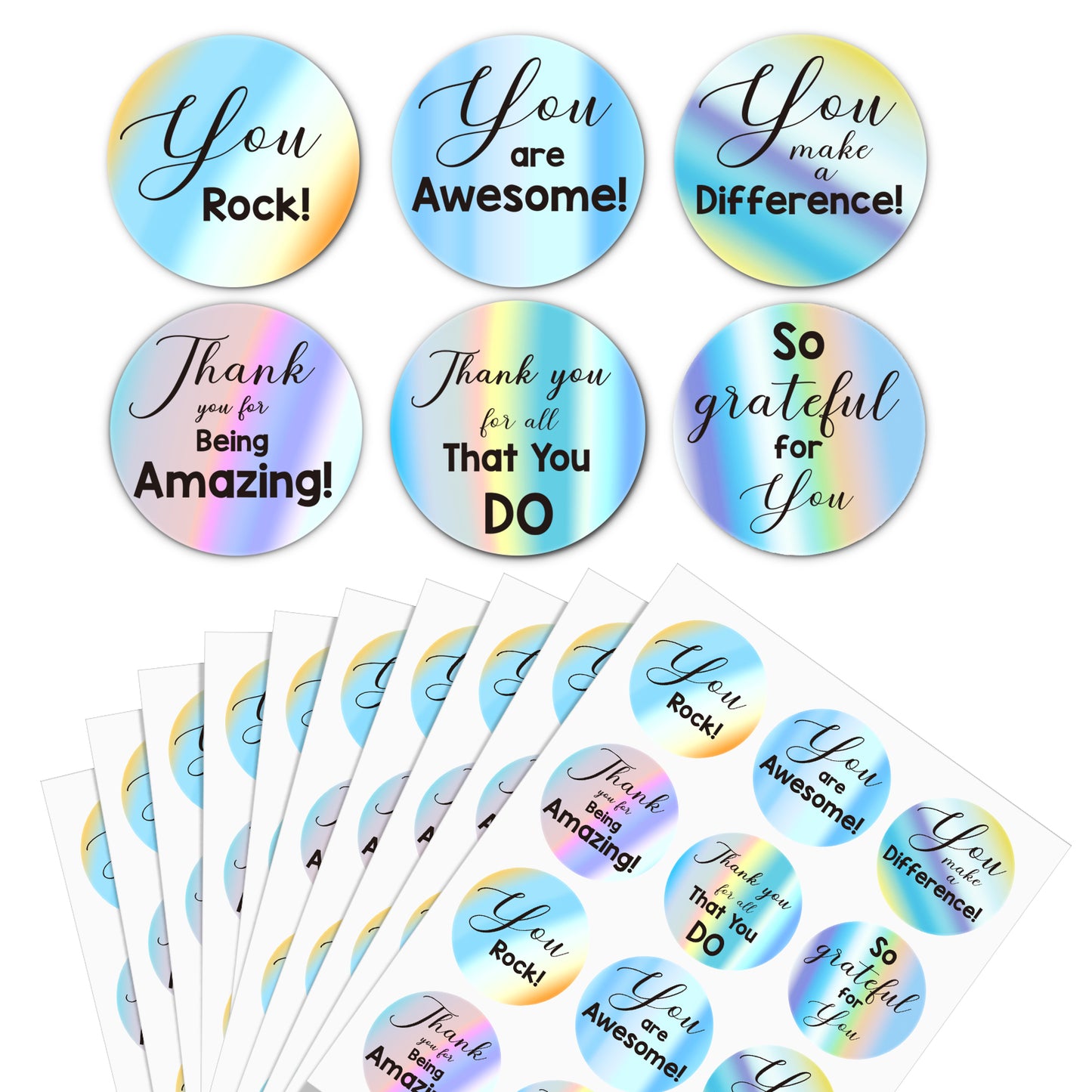 G2PLUS Appreciation Thank You Stickers, 120PCS Holographic Silver Thank You Stickers, You are Awesome Stickers, 2'' Kudos Stickers for Students Volunteers Employees Nurses (6 Difference Designs）