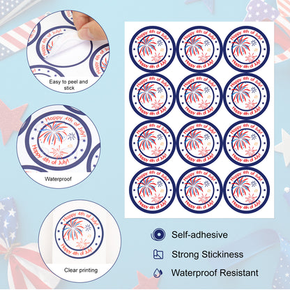 G2PLUS Independence Day Stickers, 120PCS Happy 4th of July Stickers, 2 Inch Round American Patriotic Stickers, USA Patriotic Gift Stickers for Envelope Seals, Cards, Gift Bags, Party Favors