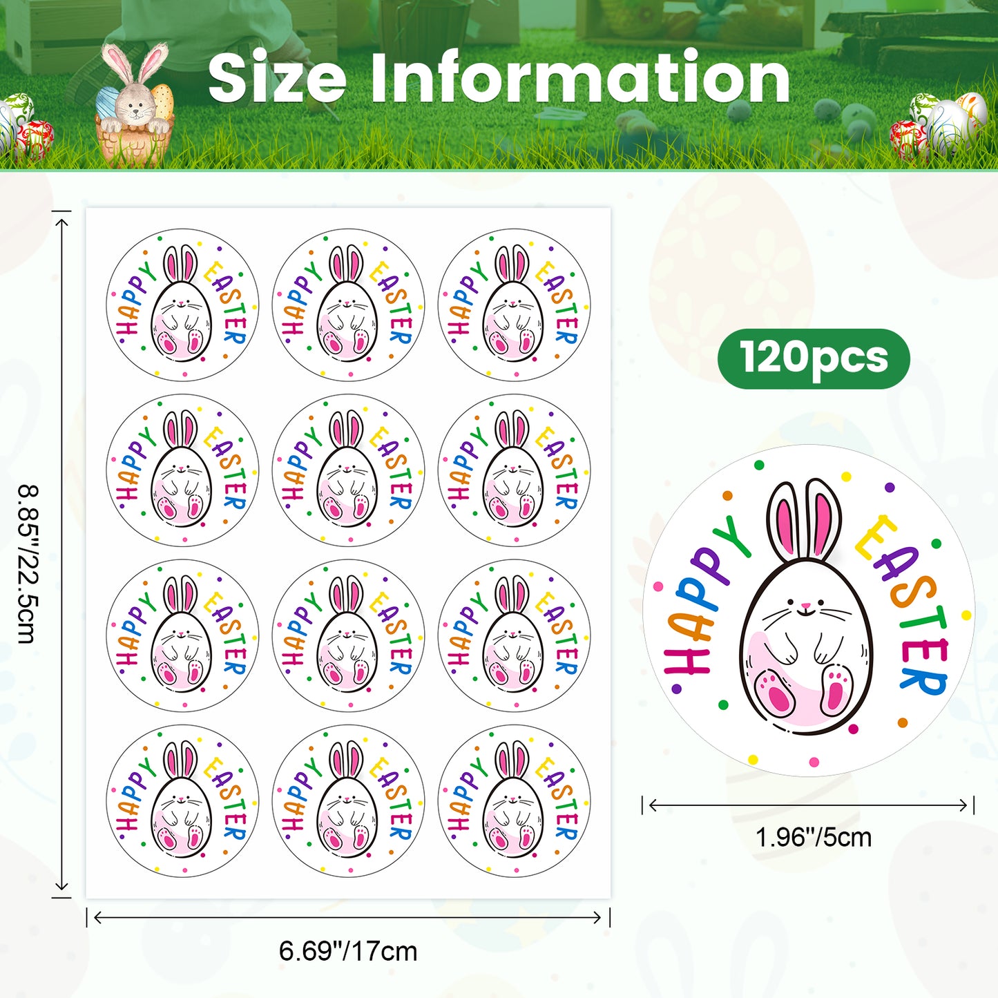 G2PLUS Easter Gift Stickers, 120Pcs Happy Easter Stickers, 2" Round Bunny Easter Labels, Lovely Bunny Stickers, Personalized Easter Decoration Stickers for Gift Wrap, Easter Party, Candy Bags