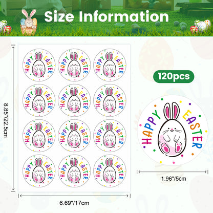 G2PLUS Easter Gift Stickers, 120Pcs Happy Easter Stickers, 2" Round Bunny Easter Labels, Lovely Bunny Stickers, Personalized Easter Decoration Stickers for Gift Wrap, Easter Party, Candy Bags