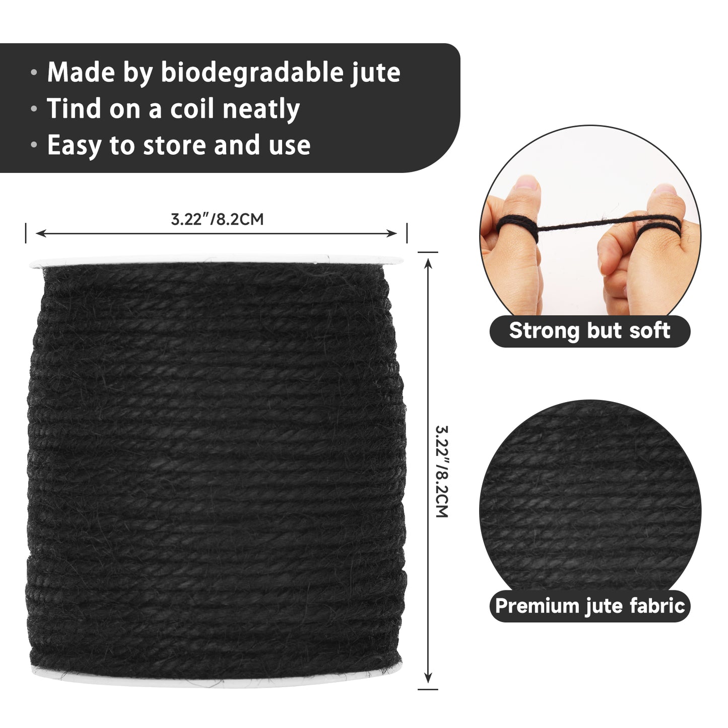 G2PLUS Natural Jute Twine String, 3mm Jute Garden Twine, 328 Feet Jute Twine String for Crafts, 3 Ply Hemp Twine Rope for Gift Wrapping and Climbing Plants, Arts, Decoration Packing String（Black）