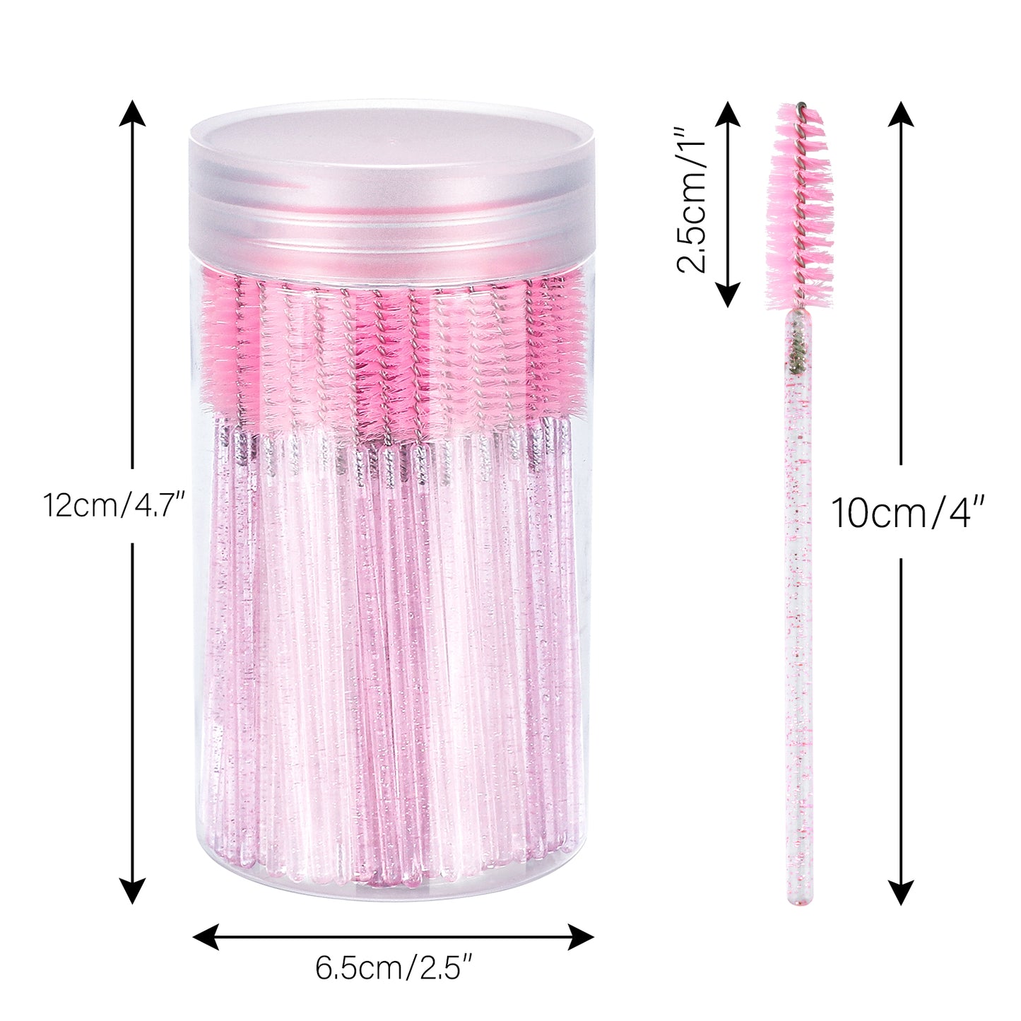 G2PLUS 100PCS Crystal Mascara Wands, Pink Disposable Eyelash Eyebrow Spoolie Brush, Eyelash Brush for Makeup, Eyelash Extensions and Eyebrow Brush with Container