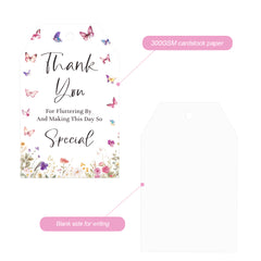 G2PLUS Butterfly Thank You Tags, 50PCS Thank You for Fluttering by Tags, Thank You Paper Tags, Floral Butterfly Gift Tags with String for Baby Shower, Birthday, Wedding Party Favors