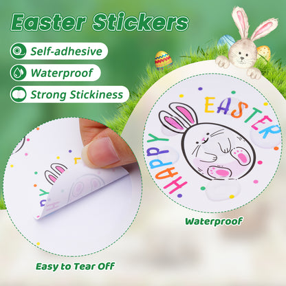 G2PLUS Easter Gift Stickers, 120Pcs Happy Easter Stickers, 2" Round Bunny Easter Labels, Lovely Bunny Stickers, Personalized Easter Decoration Stickers for Gift Wrap, Easter Party, Candy Bags