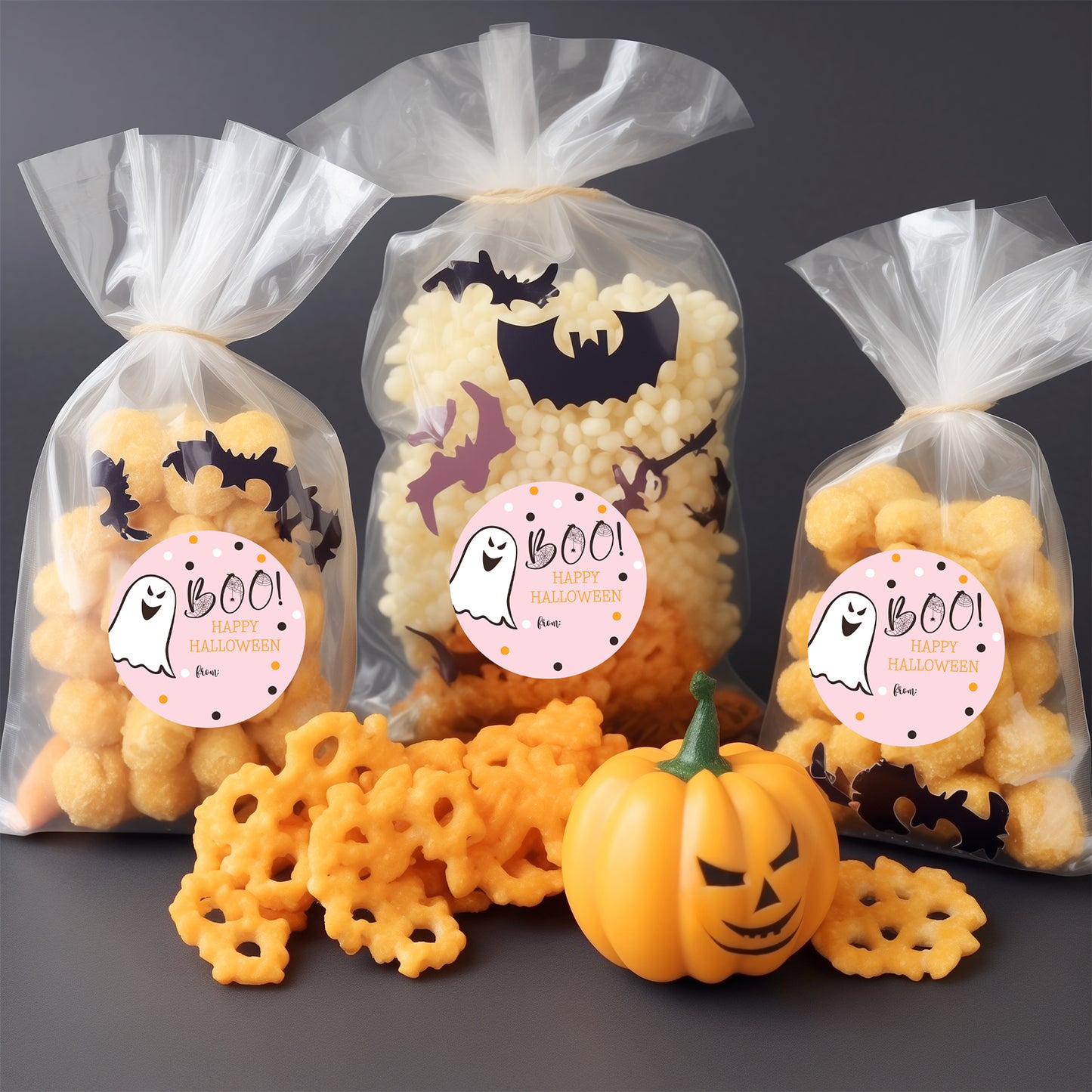 G2PLUS Happy Halloween Stickers, 60PCS Halloween Boo Gift Stickers, Halloween Name Gift Stickers, 2'' Round Halloween Ghost Label, Trick or Treat Stickers for Candy Bags, Halloween Party Favors