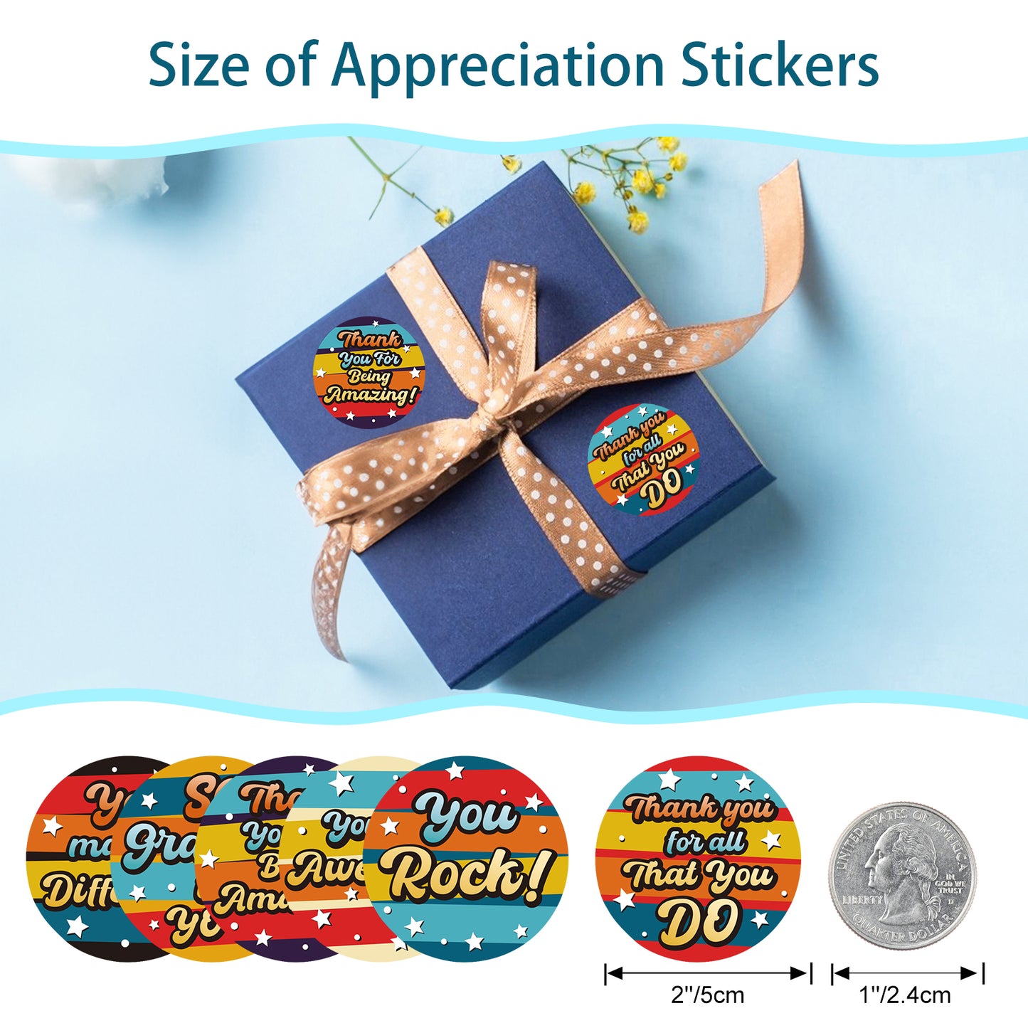 G2PLUS Appreciation Thank You Stickers, 120PCS Round Appreciation Stickers, Thank You for All You Do Stickers, You are Awesome Stickers, 2'' Kudos Stickers for Students Volunteers Employees Nurses