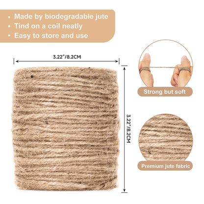 G2PLUS Natural Jute Twine String, 3mm Jute Garden Twine, 328 Feet Jute Twine String for Crafts, 3 Ply Hemp Twine Rope for Gift Wrapping and Climbing Plants, Arts, Decoration Packing String（Brown）