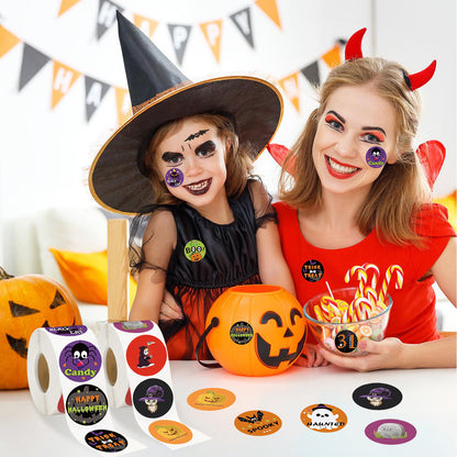 G2PLUS Halloween Stickers, 1000PCS Halloween Stickers for Kids, 1.5'' Round Happy Halloween Stickers, 16 Designs Halloween Pumpkin Bat Spider Ghost Stickers for Trick or Treat, Halloween Party Favors