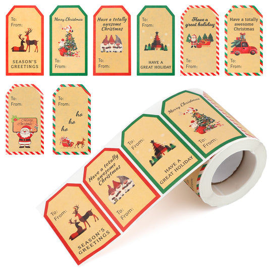 300PCS Merry Christmas Paper Stickers 7.5CM * 4CM Sticky Labels Paper Seals for Christmas DIY Gift Package