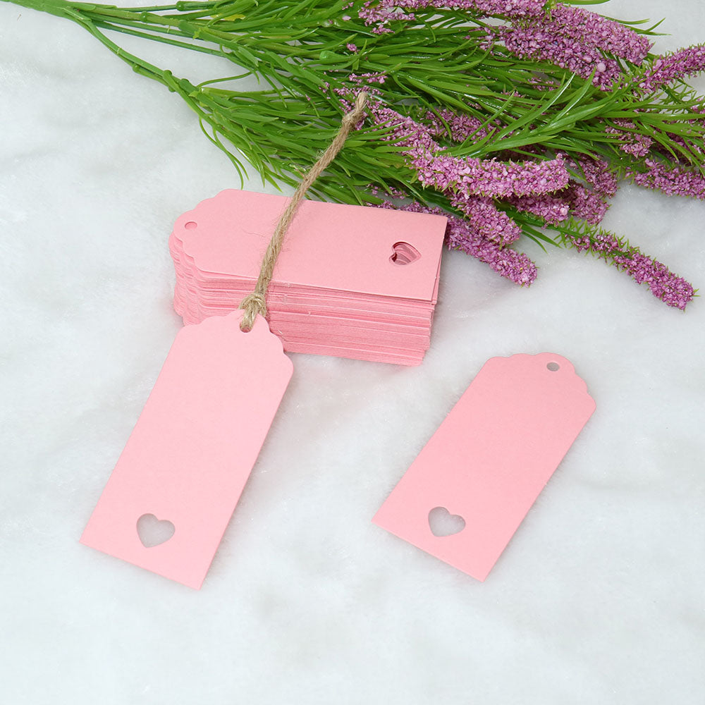 G2PLUS 100 PCS Gift Kraft Tags Luggage Tags 4 CM * 9 CM Labels with 30 Meters Jute Twine (Pink) - G2plus