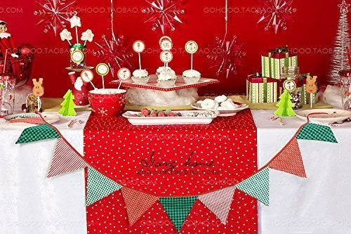 10.8 Feet / 3.3 M Triangle Pennant Flags Vintage Bunting Floral Cotton Banner Kit Pennant Garland For Wedding,Festivals,Nursery,Outdoor Pennant Hanging Decoration (Red Green) - G2plus