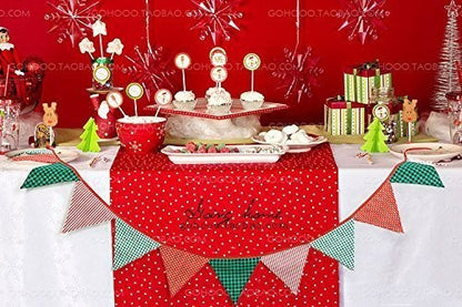 10.8 Feet / 3.3 M Triangle Pennant Flags Vintage Bunting Floral Cotton Banner Kit Pennant Garland For Wedding,Festivals,Nursery,Outdoor Pennant Hanging Decoration (Red Green) - G2plus