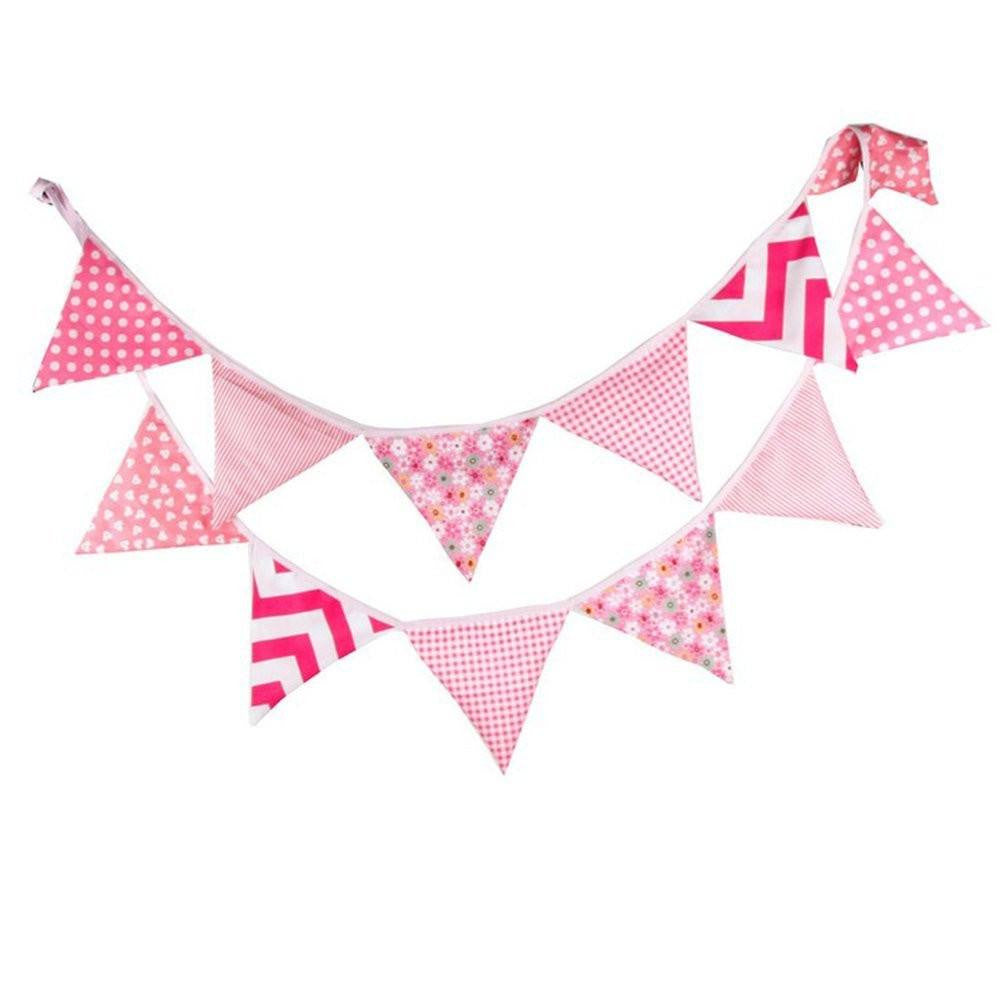 3.3 M Triangle Pennant Flags Vintage Bunting Floral Cotton Banner Kit Pennant Garland For Wedding,Festivals,Nursery,Outdoor Pennant Hanging Decoration (Pink) - G2plus