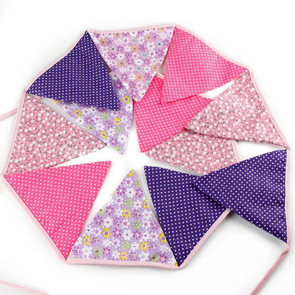 3.3 M Triangle Pennant Flags Vintage Bunting Floral Cotton Banner Kit Pennant Garland For Wedding,Festivals,Nursery,Outdoor Pennant Hanging Decoration (Purple) - G2plus