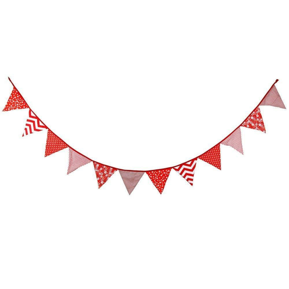 3.3 M Triangle Pennant Flags Vintage Bunting Floral Cotton Banner Kit Pennant Garland For Wedding,Festivals,Nursery,Outdoor Pennant Hanging Decoration (Red) - G2plus