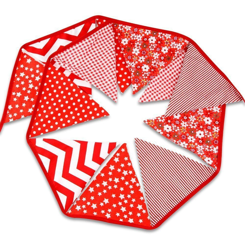 3.3 M Triangle Pennant Flags Vintage Bunting Floral Cotton Banner Kit Pennant Garland For Wedding,Festivals,Nursery,Outdoor Pennant Hanging Decoration (Red) - G2plus