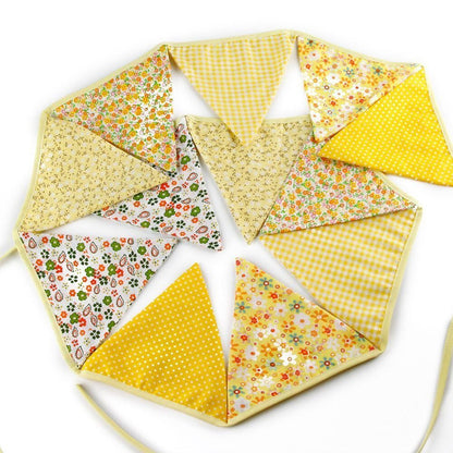 3.3M Triangle Pennant Flags Vintage Bunting Floral Cotton Banner Kit Pennant Garland For Wedding,Festivals,Nursery,Outdoor Pennant Hanging Decoration (Yellow) - G2plus