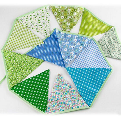 3.3 M Triangle Pennant Flags Vintage Bunting Floral Cotton Banner Kit Pennant Garland For Wedding,Festivals,Nursery,Outdoor Pennant Hanging Decoration (Blue Green) - G2plus