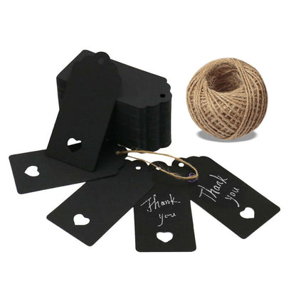 Valentine's Day 100 PCS Gift Kraft Tags Luggage Tags 4.5 cm * 9.5 cm Labels with 30 Meters Jute Twine (Black) - G2plus