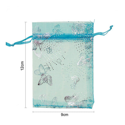 Organza Bags, G2PLUS 100PCS 9X12CM (3.54X4.72") Drawstring Organza Jewelry Favor Pouches Wedding Party Festival Gift Bags Candy Bags (Blue Butterfly Floral Print Silver) - G2plus