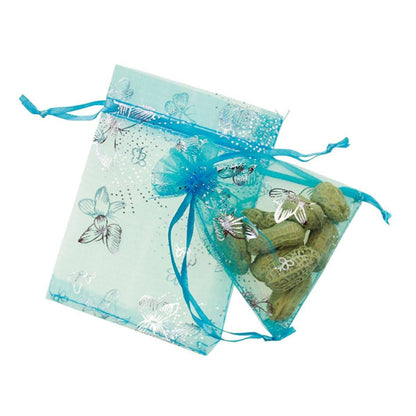 Organza Bags, G2PLUS 100PCS 9X12CM (3.54X4.72") Drawstring Organza Jewelry Favor Pouches Wedding Party Festival Gift Bags Candy Bags (Blue Butterfly Floral Print Silver) - G2plus