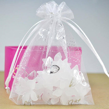 Organza Bags, G2PLUS 100PCS 9X12CM (3.54X4.72") Drawstring Organza Jewelry Favor Pouches Wedding Party Festival Gift Bags Candy Bags (White Butterfly Floral Print Pattern) - G2plus