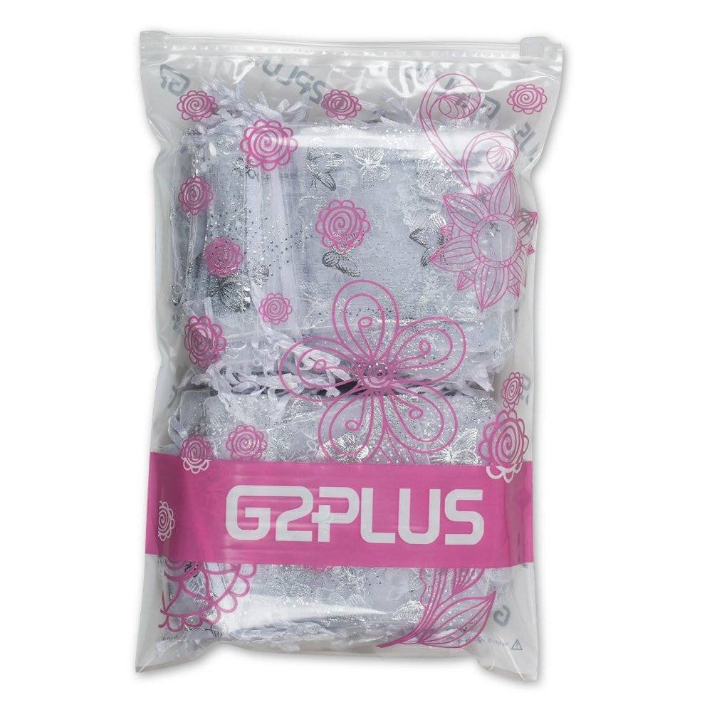 Organza Bags, G2PLUS 100PCS 9X12CM (3.54X4.72") Drawstring Organza Jewelry Favor Pouches Wedding Party Festival Gift Bags Candy Bags (White Butterfly Floral Print Pattern) - G2plus