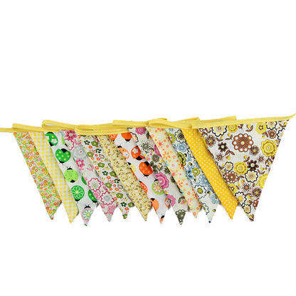 G2PLUS Large Fabric Bunting Banner, 32.8 Feet Triangle Flag Garland 36PCS Floral Pennants, Double Sided Vintage Cloth Shabby Chic Decoration Wedding Birthday Parties (Yellow)