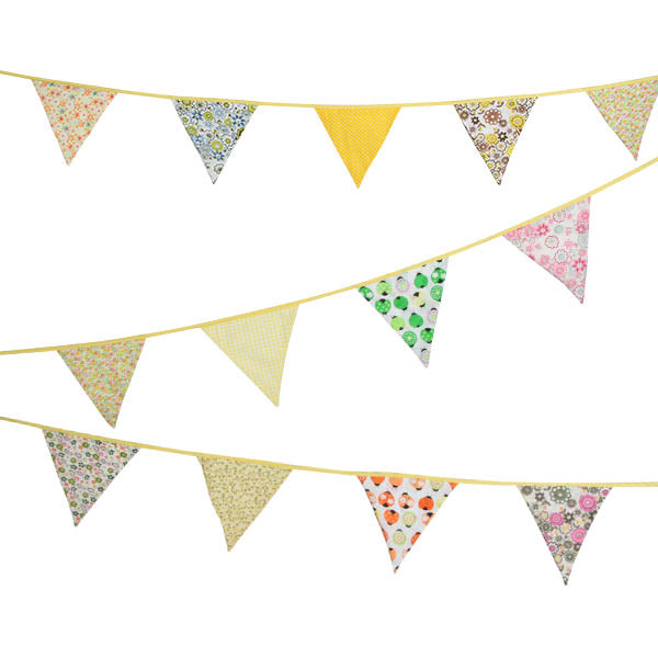 G2PLUS Large Fabric Bunting Banner, 32.8 Feet Triangle Flag Garland 36PCS Floral Pennants, Double Sided Vintage Cloth Shabby Chic Decoration Wedding Birthday Parties (Yellow)