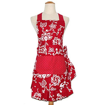 Mothers Aprons for Women with Pockets, Extra Long Ties,Floral Apron, Perfect for Kitchen Cooking, Baking and Gardening, 29 x 21-inch