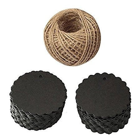 Black Gift Tags, G2PLUS 100PCS Paper Gift Tags with String, Gift Hang Tags, Bonbonniere Favor Gift Tag with Jute Twine 30 Meters Long for Crafts Projects & Price Tags (Black) - G2plus