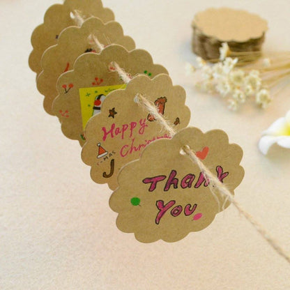 G2PLUS 100PCS Kraft Paper Gift Tags Wedding Brown Kraft Hang Tag Bonbonniere Favor Gift Tags with Jute Twine 30 Meters Long for Crafts & Price Tags (Flower Side-Brown) - G2plus