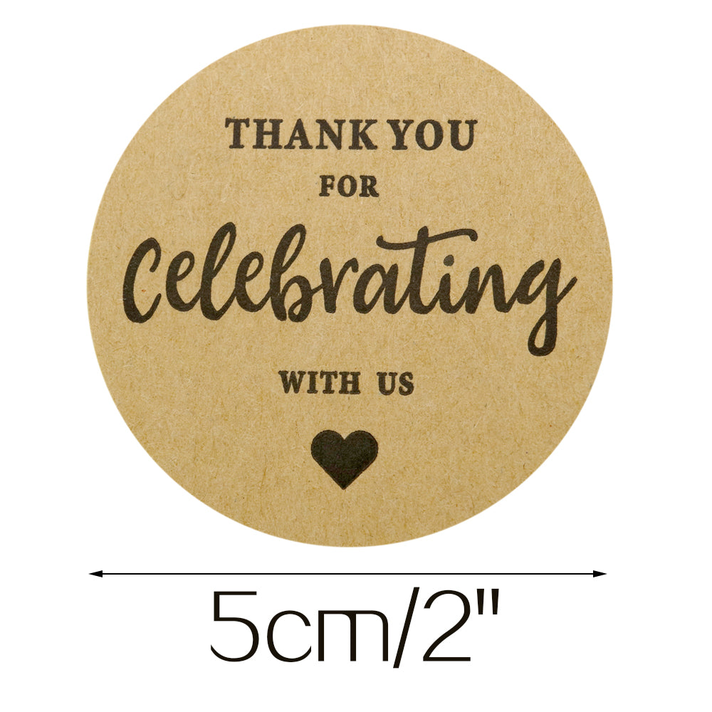 Original Design 60PCS Thank You for Celebrating with US Stickers,2 Inch Round Thank You Kraft Sticker Labels for Invitation Envelopes for Wedding, Baby Shower, Party Favor - G2plus