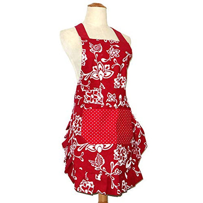 Mothers Aprons for Women with Pockets, Extra Long Ties,Floral Apron, Perfect for Kitchen Cooking, Baking and Gardening, 29 x 21-inch