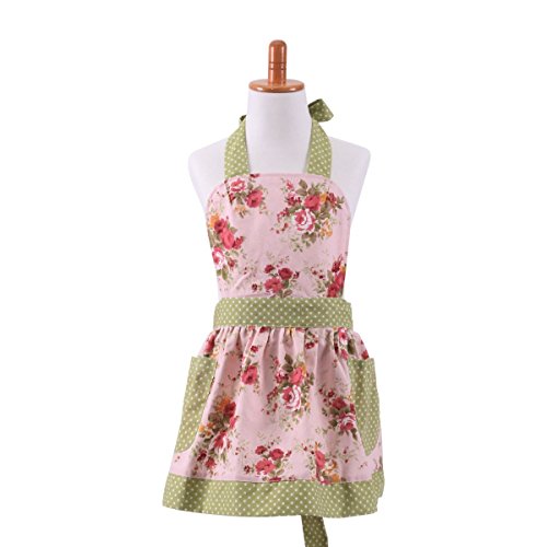 Lovely Classic Style Pink Floral Parent-Child Apron Women's Cooking or Baking Apron with 2 Pockets Mama & Kid Girl Apron Great Gift For Wife Daughters Ladies