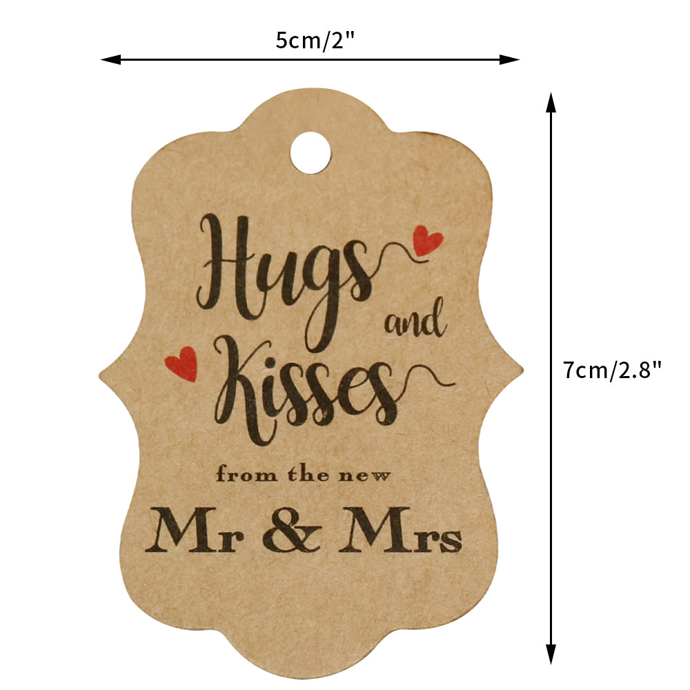 Original Design 100PCS Hug & Kisses from The New Mr & Mrs Gift Tags, Wedding Favor Gift Tags with 100 Feet Natural Jute Twine Perfect for Bridal Baby Shower Anniversary Decoration (Brown) - G2plus