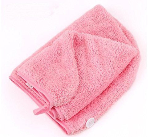 Microfiber Hair Towel for Women, Fast Drying Hair Towel Wrap with Button (Pink) - G2plus