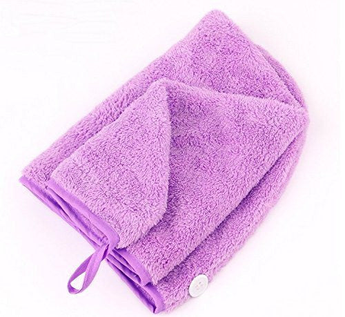 Microfiber Hair Towel for Women, Fast Drying Hair Towel Wrap with Button (Purple) - G2plus