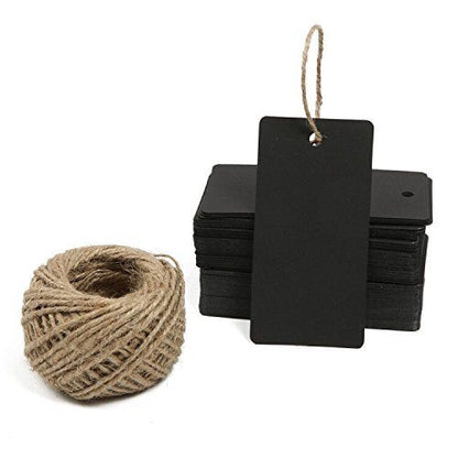 Black Gift Tags, G2PLUS 100 PCS Paper Gift Tag with 100 Feet Jute Twine String, Rectangle Christmas Gift Tags 3.5’’ x 1.7’’ (Black) - G2plus