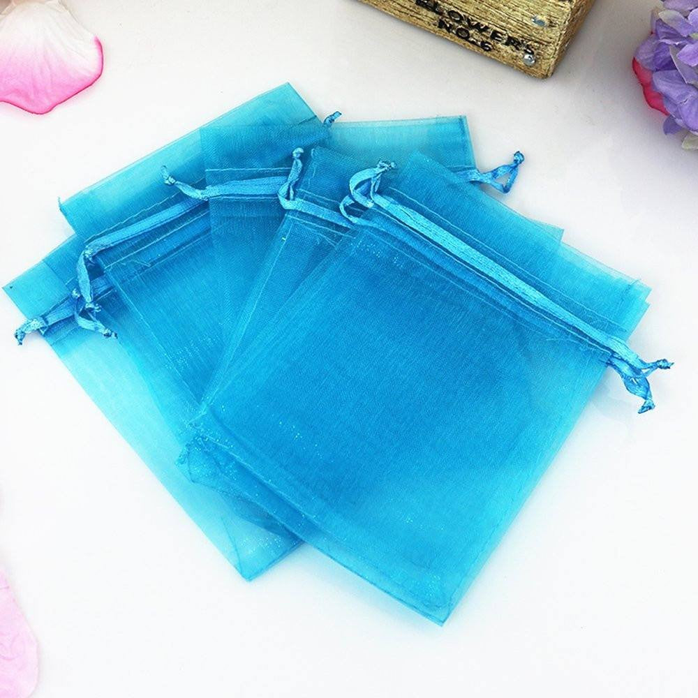 Organza Bags, G2PLUS 100PCS 10X15CM (4X6") Drawstring Organza Jewelry Favor Pouches Wedding Party Festival Gift Bags Candy Bags (Lake Blue) - G2plus