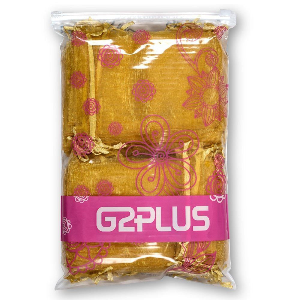 Organza Bags, G2PLUS 100 PCS 10cmX15cm (4''X6") Drawstring Organza Jewelry Favor Pouches Wedding Party Festival Gift Bags Candy Bags (Golden Yellow) - G2plus