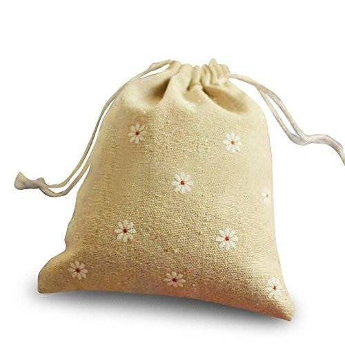 Burlap Bags with Drawstring, G2PLUS 20 PCS Cotton Burlap Drawstring Pouches Christmas Gift Bags Wedding Party Favor Jewelry Bags 3.5'' x 4.7'' (White Daisy) - G2plus